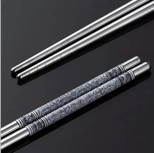 Alt view image 2 of 5 - Stainless Steel Chopsticks, 10 Pairs 8.7 Inch Lightweight Knurling Non-Slip Reusable Chinese Chopsticks for Kitchen (10)