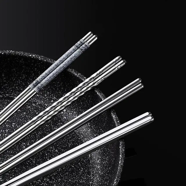 Alt view image 3 of 5 - Stainless Steel Chopsticks, 10 Pairs 8.7 Inch Lightweight Knurling Non-Slip Reusable Chinese Chopsticks for Kitchen (10)