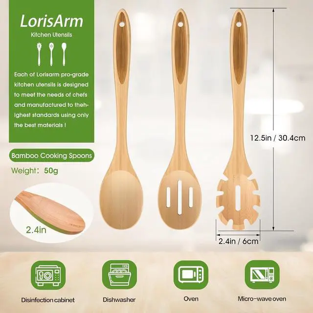 Main image of LorisArm 12.5" Bamboo Spaghetti Server Spoon, Wooden Pasta Fork Spoons Wood Noodle Spoon.
