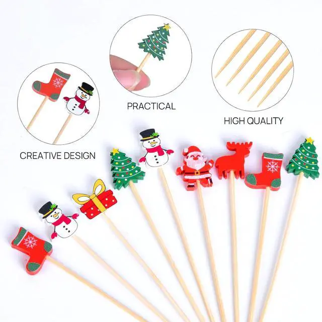 Alt view image 3 of 6 - JtmyAota 100 Pack Christmas Decorations Toothpicks for Appetizers