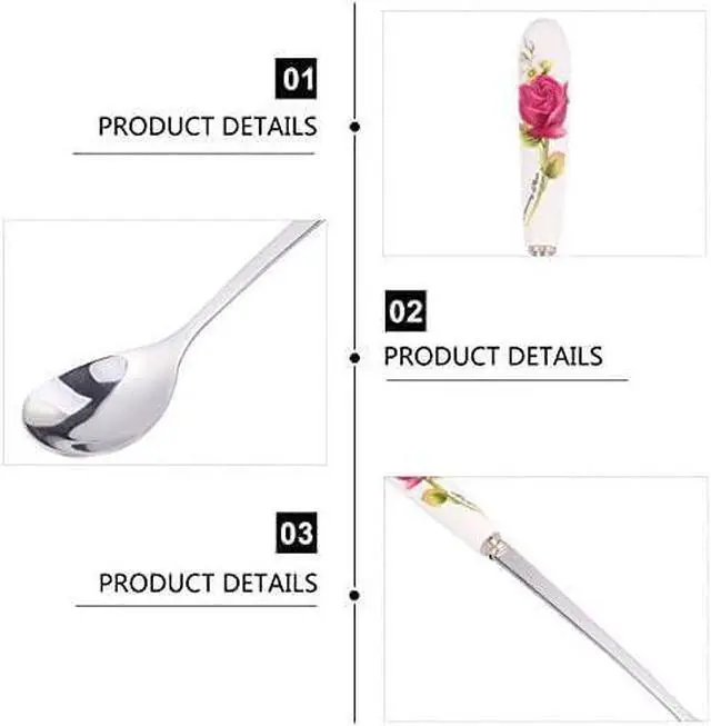 Alt view image 3 of 5 - 6 Pack Stainless Steel Coffee Spoon Ceramic Handle Teaspoon Sugar Ice Cream Desert Spoon Stirring Soup Tableware