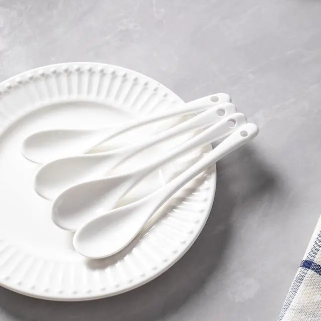 Alt view image 3 of 7 - 6PCS Porcelain White Coffee Spoons Espresso Tea Sauce and Desserts Ceramic Spoons