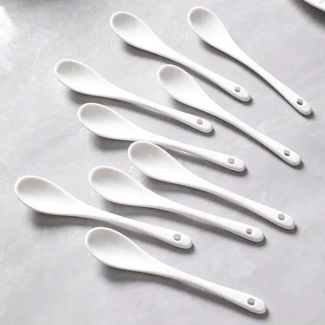 Alt view image 5 of 7 - 6PCS Porcelain White Coffee Spoons Espresso Tea Sauce and Desserts Ceramic Spoons