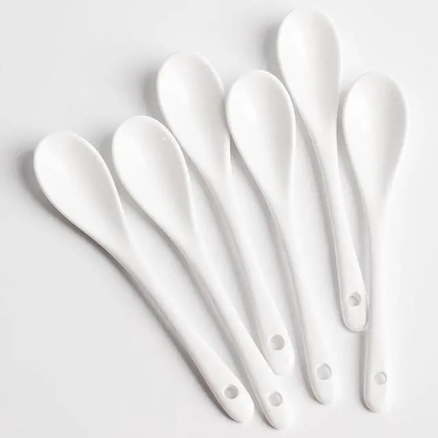 Alt view image 7 of 7 - 6PCS Porcelain White Coffee Spoons Espresso Tea Sauce and Desserts Ceramic Spoons