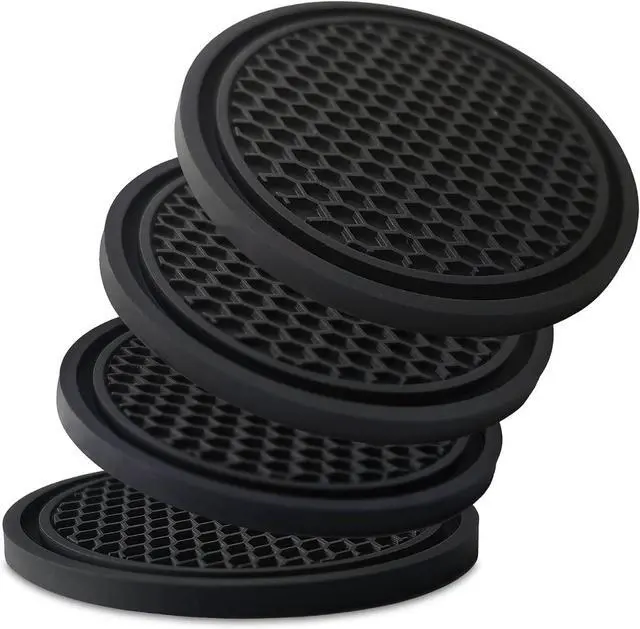 Main image of 4-Pack Car Cup Holder Coasters - Non-Slip, 2.75-Inch, Black