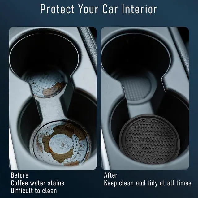 Alt view image 3 of 7 - 4-Pack Car Cup Holder Coasters - Non-Slip, 2.75-Inch, Black