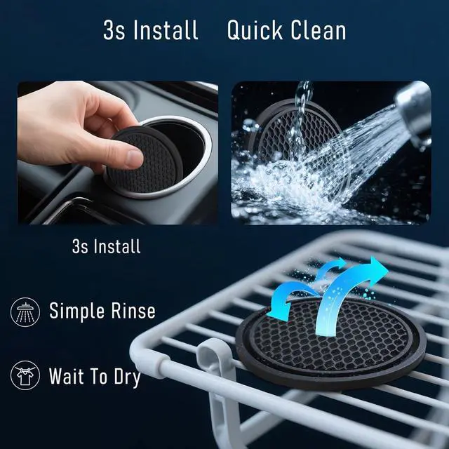 Alt view image 7 of 7 - 4-Pack Car Cup Holder Coasters - Non-Slip, 2.75-Inch, Black