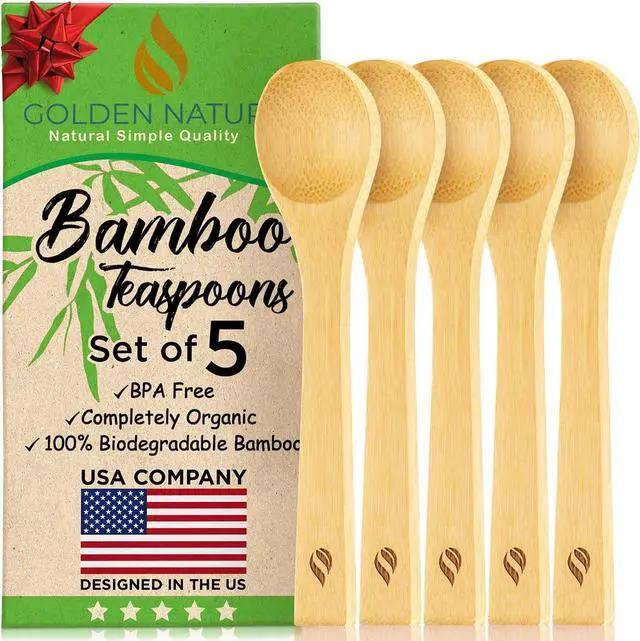 Main image of Bamboo Spoon Set - 5 Pc - Small Kitchen Teaspoons,