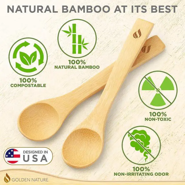 Alt view image 2 of 7 - Bamboo Spoon Set - 5 Pc - Small Kitchen Teaspoons,