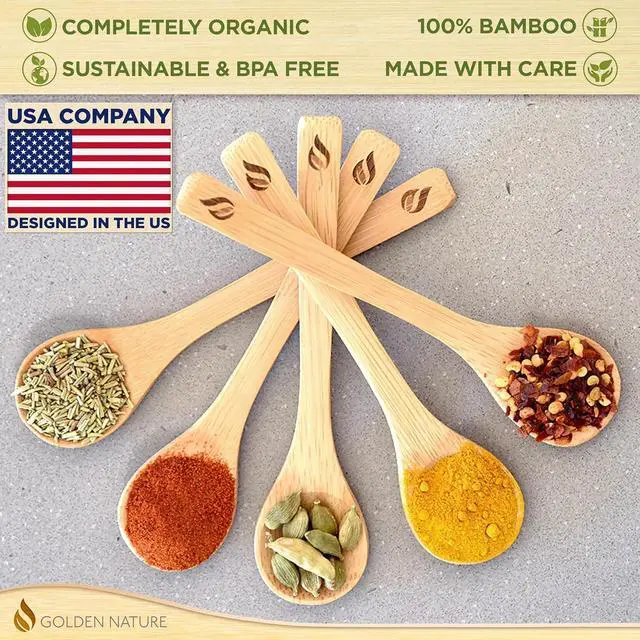 Alt view image 5 of 7 - Bamboo Spoon Set - 5 Pc - Small Kitchen Teaspoons,