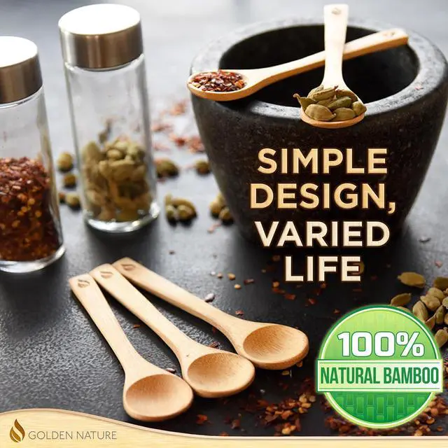 Alt view image 7 of 7 - Bamboo Spoon Set - 5 Pc - Small Kitchen Teaspoons,