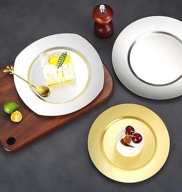Alt view image 3 of 6 - 1 Pcs 7 Inch Small Circular Trinket Tray, Gold Stainless Steel, Flat Bottom, for Serving Trays Towel Storage Dish Plate Tea Fruit Trays Cosmetics Jewelry Plate Decorative Storage Tray (1)