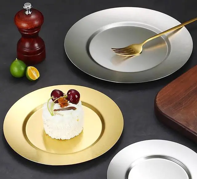 Alt view image 4 of 6 - 1 Pcs 7 Inch Small Circular Trinket Tray, Gold Stainless Steel, Flat Bottom, for Serving Trays Towel Storage Dish Plate Tea Fruit Trays Cosmetics Jewelry Plate Decorative Storage Tray (1)