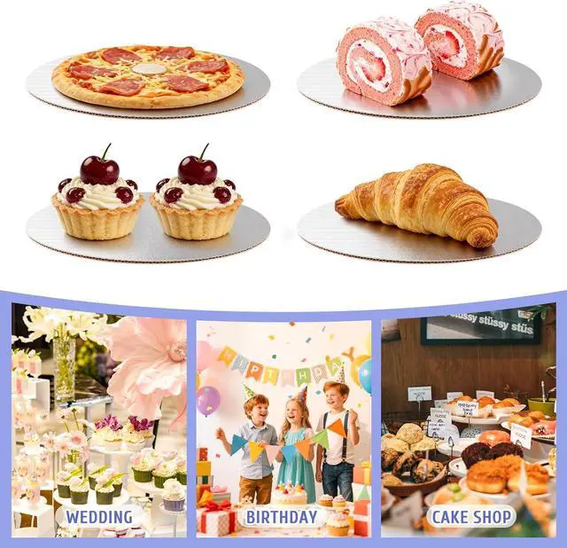 Alt view image 5 of 7 - 8 Pack 8 Inch Round Cake Boards,Silver Cardboard Cake Rounds