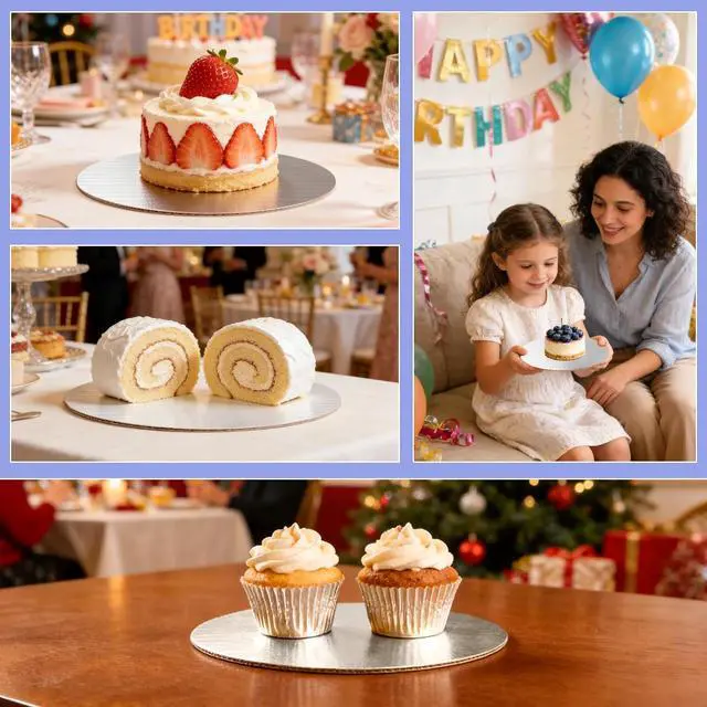 Alt view image 4 of 7 - 8 Pack 8 Inch Round Cake Boards,Silver Cardboard Cake Rounds