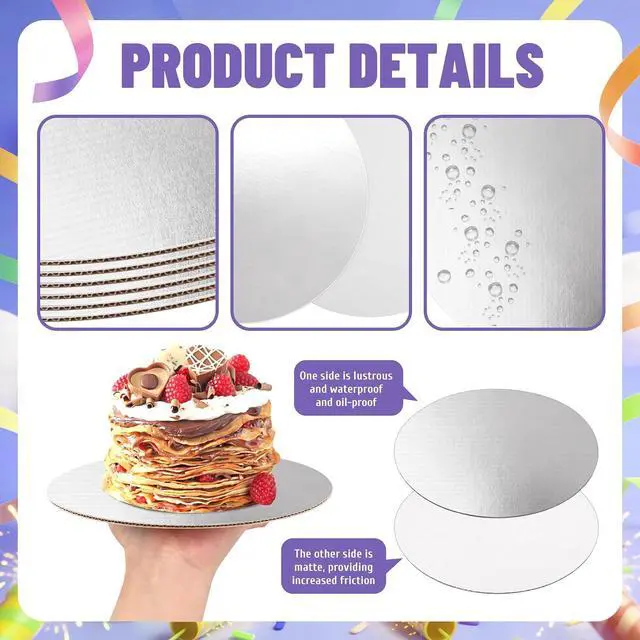 Alt view image 3 of 7 - 8 Pack 8 Inch Round Cake Boards,Silver Cardboard Cake Rounds