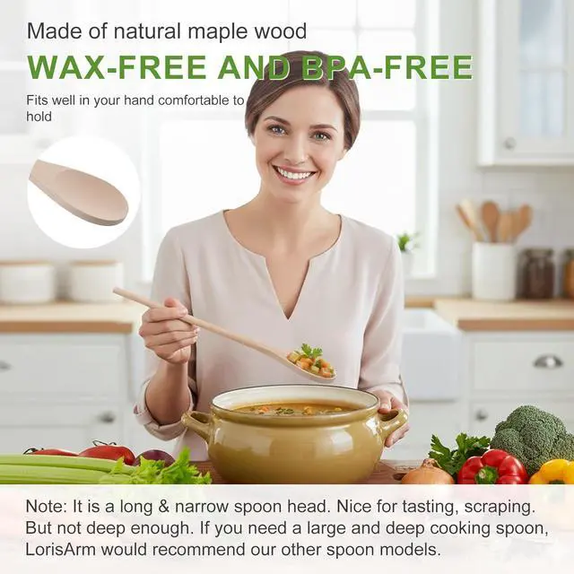 Alt view image 3 of 4 - LorisArm 3PC Wooden Spoon for Cooking, Long handle 12" 10" 8" Wood Serving Spoons Set for Mixing Stirring Tasting, Maple Wood Nonstick Kitchen Utensils.