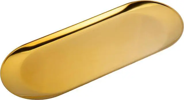 Main image of Stainless Steel Gold Tray, Decorative Vanity Tray, Metal Oval Towel Storage Dishes, Fruit Tea Jewelry Cosmetics Organizer Dishes, Bathroom Serving Platter for Candles Dessert