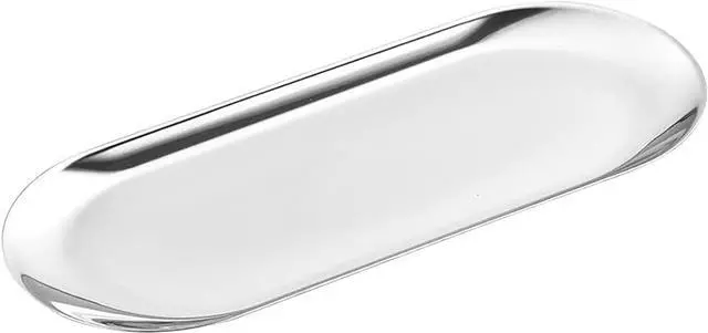 Main image of 1 Pcs 9 Inch x 3.8 Inch Trinket Tray, Silver Stainless Steel, for Serving Trays Towel Storage Dish Plate Tea Fruit Trays Jewelry Plate Decorative Storage Tray