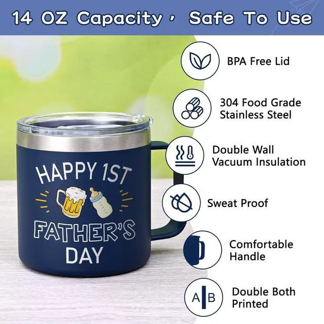 Alt view image 3 of 7 - Qtencas New Dad Gifts for Men, First Time Dad, Happy 1st Father's Day Stainless Steel Insulated Coffee Mug, Soon To Be Daddy Gifts, Expecting 1st Time Father Present from Wife Kid, 14 oz Blue
