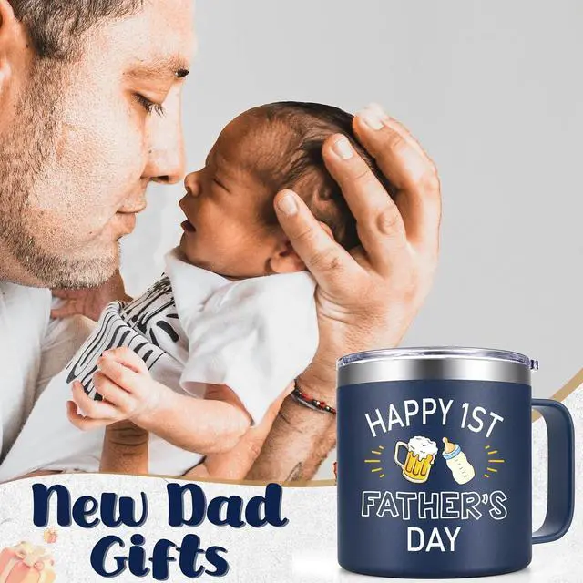 Alt view image 2 of 7 - Qtencas New Dad Gifts for Men, First Time Dad, Happy 1st Father's Day Stainless Steel Insulated Coffee Mug, Soon To Be Daddy Gifts, Expecting 1st Time Father Present from Wife Kid, 14 oz Blue
