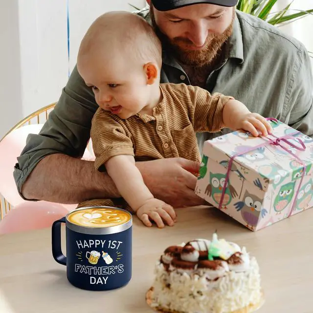 Alt view image 4 of 7 - Qtencas New Dad Gifts for Men, First Time Dad, Happy 1st Father's Day Stainless Steel Insulated Coffee Mug, Soon To Be Daddy Gifts, Expecting 1st Time Father Present from Wife Kid, 14 oz Blue