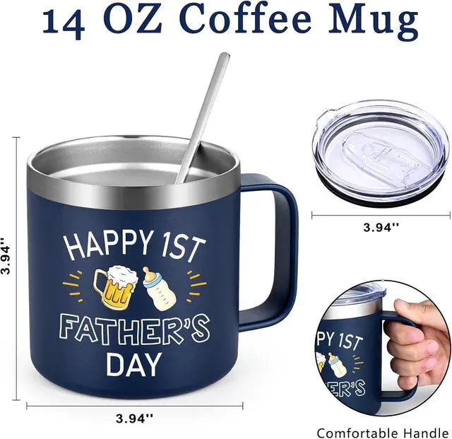 Alt view image 6 of 7 - Qtencas New Dad Gifts for Men, First Time Dad, Happy 1st Father's Day Stainless Steel Insulated Coffee Mug, Soon To Be Daddy Gifts, Expecting 1st Time Father Present from Wife Kid, 14 oz Blue