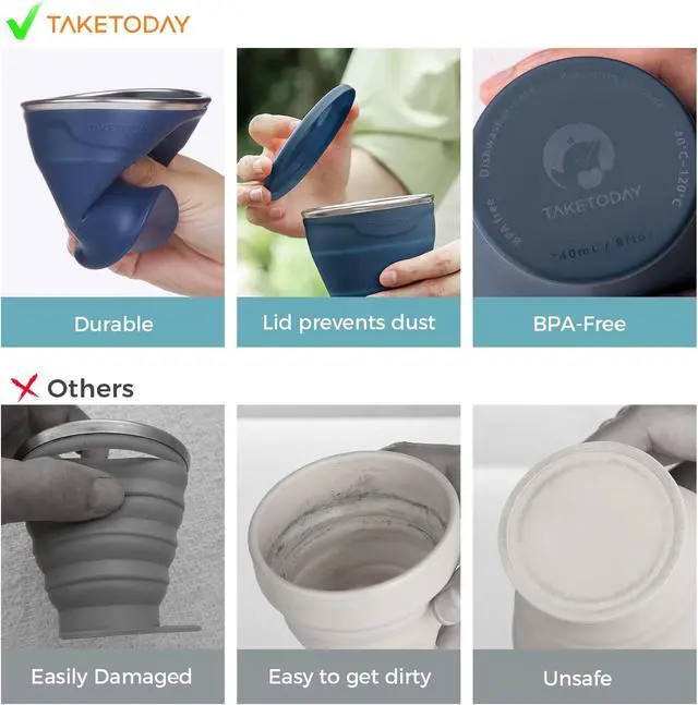 Alt view image 2 of 7 - TakeToday Collapsible Cup 8 oz, Foldable with Lid for Travel, Navy