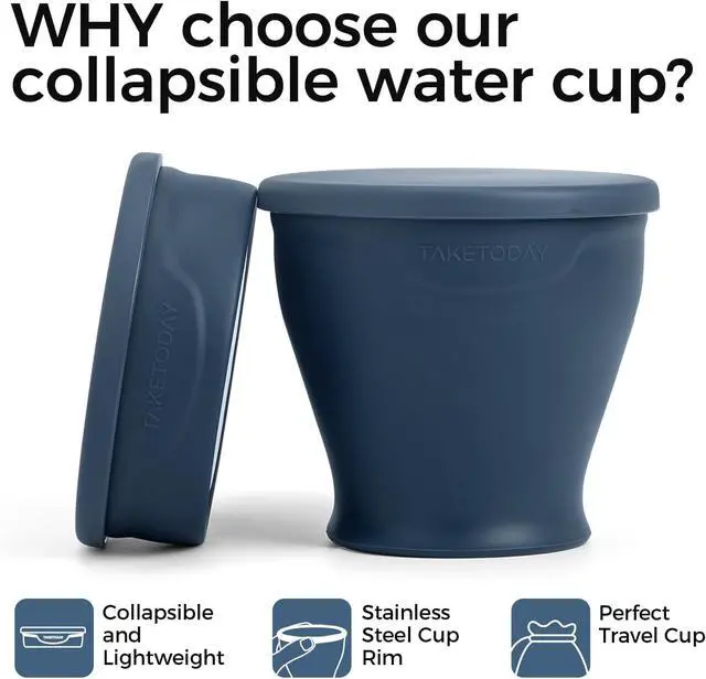 Alt view image 3 of 7 - TakeToday Collapsible Cup 8 oz, Foldable with Lid for Travel, Navy