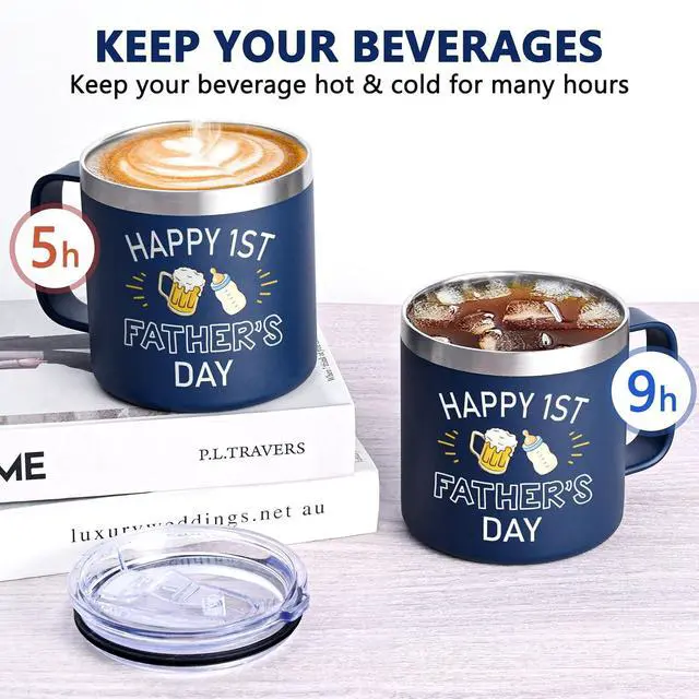 Alt view image 5 of 7 - Qtencas New Dad Gifts for Men, First Time Dad, Happy 1st Father's Day Stainless Steel Insulated Coffee Mug, Soon To Be Daddy Gifts, Expecting 1st Time Father Present from Wife Kid, 14 oz Blue