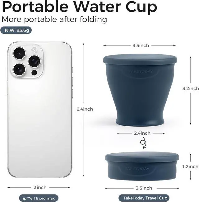 Alt view image 6 of 7 - TakeToday Collapsible Cup 8 oz, Foldable with Lid for Travel, Navy