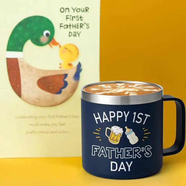 Alt view image 7 of 7 - Qtencas New Dad Gifts for Men, First Time Dad, Happy 1st Father's Day Stainless Steel Insulated Coffee Mug, Soon To Be Daddy Gifts, Expecting 1st Time Father Present from Wife Kid, 14 oz Blue
