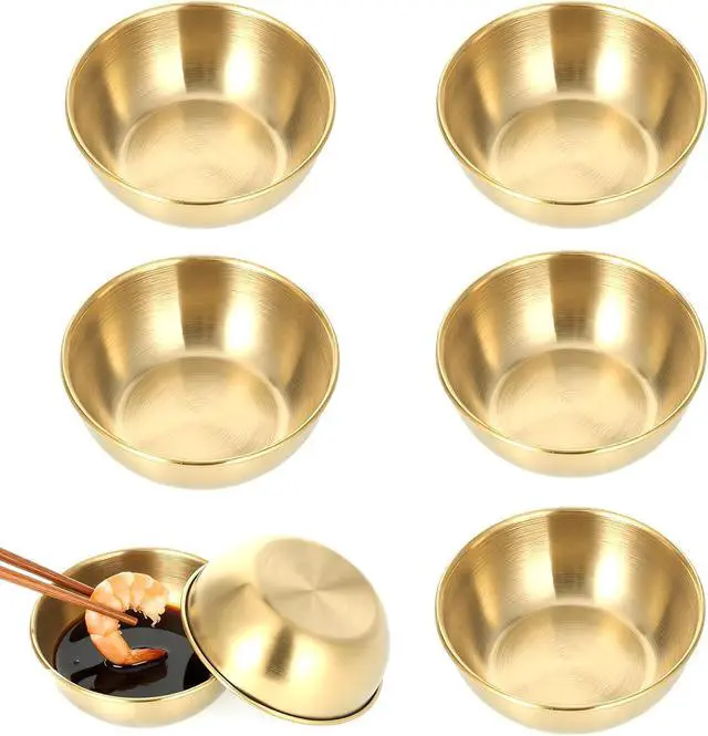 Main image of 5 Pack Small Gold Bowl, 3.2 Inch Mini Stainless Steel Sauce Dishes Individual Sauce Cups Seasoning Soy Sushi Dipping Bowls Charcuterie Board Appetizer Plates, Golden