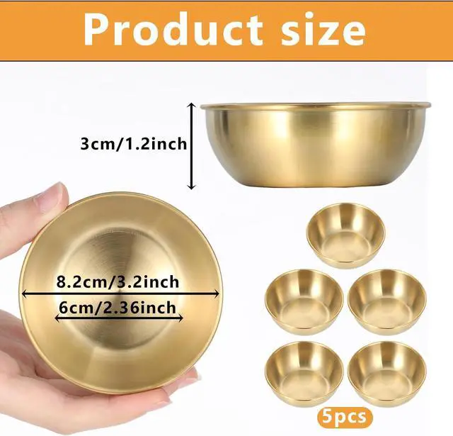 Alt view image 2 of 7 - 5 Pack Small Gold Bowl, 3.2 Inch Mini Stainless Steel Sauce Dishes Individual Sauce Cups Seasoning Soy Sushi Dipping Bowls Charcuterie Board Appetizer Plates, Golden