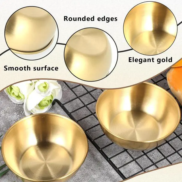 Alt view image 3 of 7 - 5 Pack Small Gold Bowl, 3.2 Inch Mini Stainless Steel Sauce Dishes Individual Sauce Cups Seasoning Soy Sushi Dipping Bowls Charcuterie Board Appetizer Plates, Golden