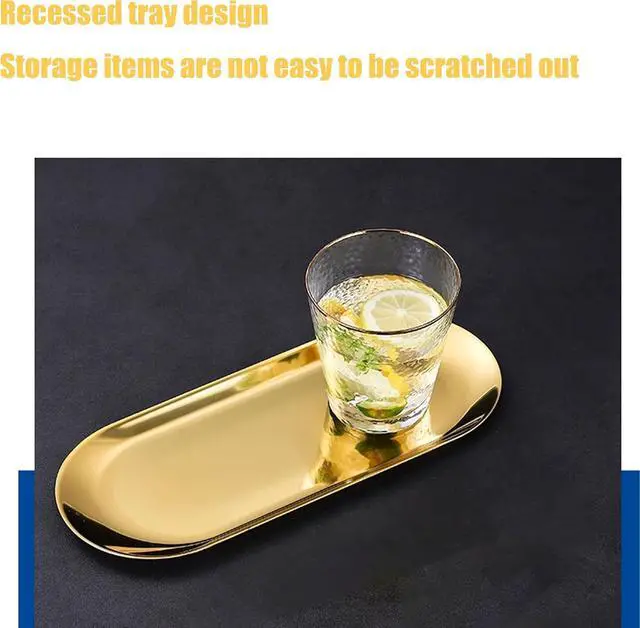 Alt view image 5 of 7 - Stainless Steel Gold Tray, Decorative Vanity Tray, Metal Oval Towel Storage Dishes, Fruit Tea Jewelry Cosmetics Organizer Dishes, Bathroom Serving Platter for Candles Dessert