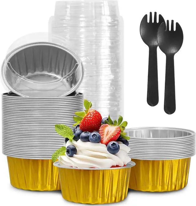 Main image of Graduation Party 50Pcs Mini Aluminum Foil Cupcake,5oz Baking Cups with Lids