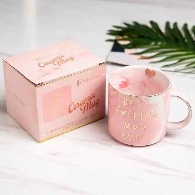 Alt view image 2 of 7 - Hendson Mom Gifts for Women - Best Mom Ever - Funny Mom Birthday Gift Ideas, New Mom, Pregnancy Congratulations Gifts for First Time Moms and Mother To Be - Pink Marble Mug, 11.5oz Coffee Cup