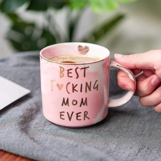 Alt view image 4 of 7 - Hendson Mom Gifts for Women - Best Mom Ever - Funny Mom Birthday Gift Ideas, New Mom, Pregnancy Congratulations Gifts for First Time Moms and Mother To Be - Pink Marble Mug, 11.5oz Coffee Cup