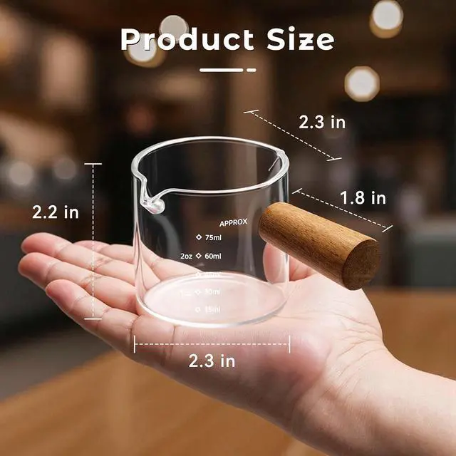 Alt view image 2 of 7 - 2 Pack Espresso Shot Cups Measuring cups, 4 FL OZ Wooden Handle V-Shaped Double Spout Espresso Shot Glass, Coffee Bar Essentials, coffee accessories