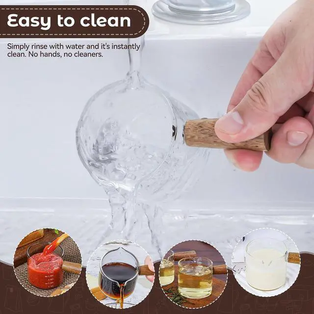 Alt view image 5 of 7 - 2 Pack Espresso Shot Cups Measuring cups, 4 FL OZ Wooden Handle V-Shaped Double Spout Espresso Shot Glass, Coffee Bar Essentials, coffee accessories
