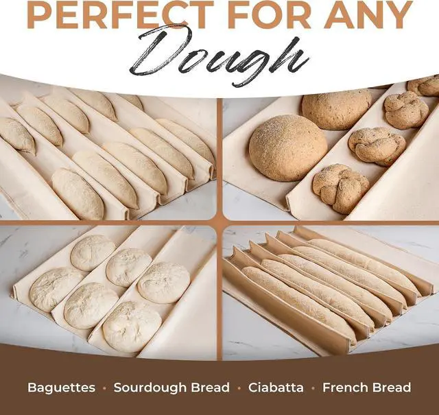 Alt view image 6 of 7 - Orblue Bakers Couche and Proofing Cloth, 100% Cotton Fabric for Bread Dough Baking, Shaping Tool for Baguettes, Loaves, Ciabatta, Bread Couche 17.7 x 14.1 Inches