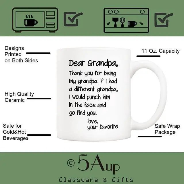 Alt view image 3 of 5 - 5Aup Father's Day Funny Grandpa Coffee Mug Christmas Gifts from Grandson Granddaughter, Dear Grandpa, Thanks for Being... Love Your Favorite Cups 11 Oz, Birthday Present Idea for Grandfather