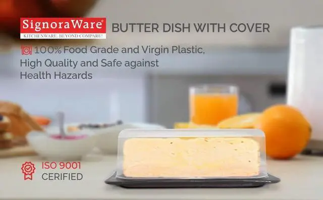 Alt view image 7 of 7 - Signoraware Butter Dish with Lid -Butter Keeper Container with Clear Lid for Countertop, Frige- Durable Plastic, Unbreakable Standard Butter Dish Holder For Home, Camping, Multipurpose Bpa Free- Black