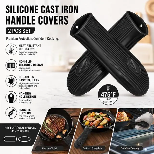 Alt view image 2 of 7 - Cbiumpro 2 Pack Heatproof Cast Iron Handle Cover Holder for Hot Skillet Pan