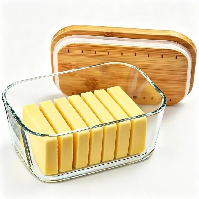 Main image of HEKEIEON Glass Butter Dish With Bamboo Sealed Lid - Large Tray for Refrigerator and Outdoor UseButter dish glassGlass Butter KeeperKeep butter fresh - Dishwasher Safe