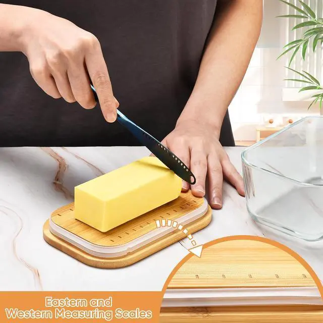 Alt view image 3 of 6 - HEKEIEON Glass Butter Dish With Bamboo Sealed Lid - Large Tray for Refrigerator and Outdoor UseButter dish glassGlass Butter KeeperKeep butter fresh - Dishwasher Safe