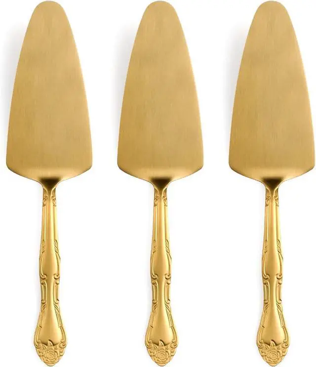 Main image of 3-Piece Matte Gold Cake Server Set with Rose Handle