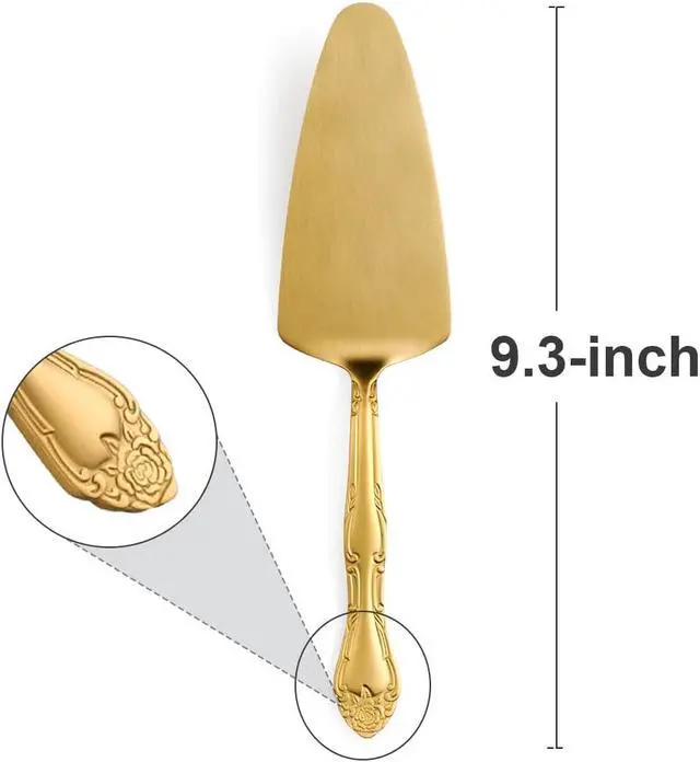 Alt view image 2 of 6 - 3-Piece Matte Gold Cake Server Set with Rose Handle