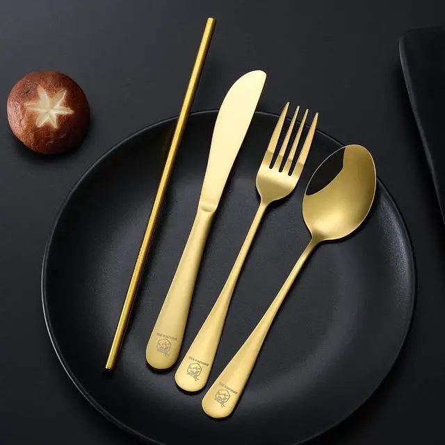Alt view image 6 of 7 - Boulder Bee Travel Utensils Set Stainless Steel with Carrying Case (Gold)